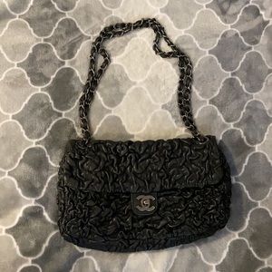 Black leather tote bag